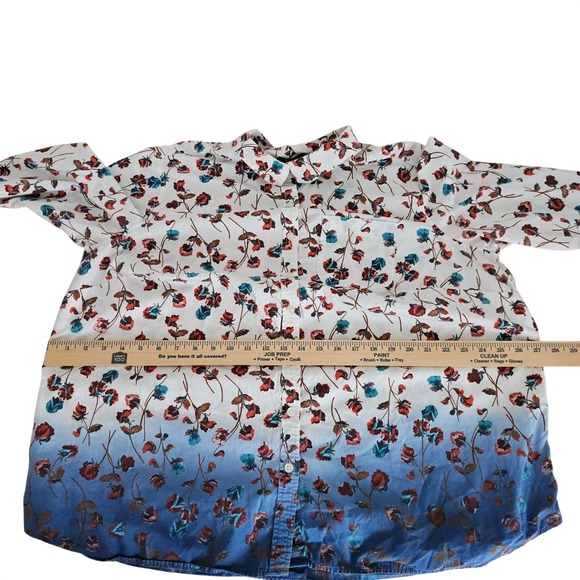 Lands End Womens 1X Floral Ombre Long Sleeve Cotton Button Down Shirt - Picture 11 of 16